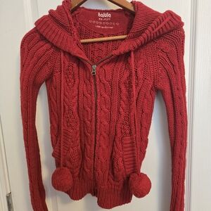 Talula Vibrant Red Hooded Cardigan